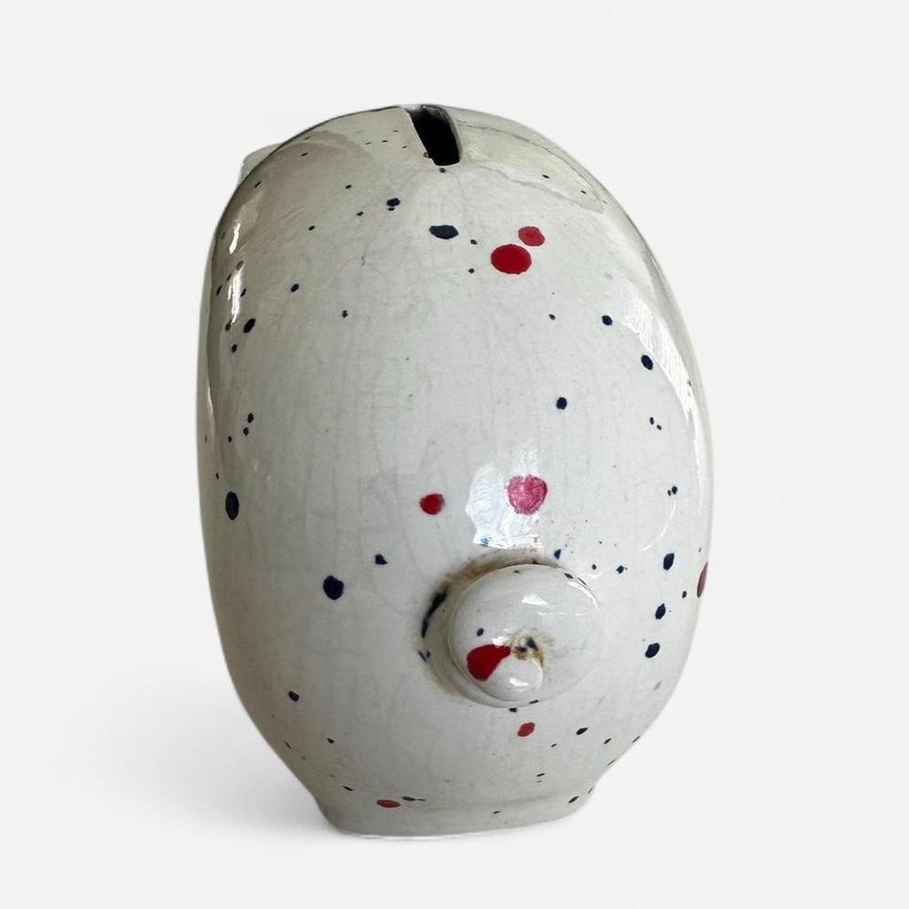 Vintage handmade Ceramic Piggy Bank Splatter Paint White - Picture 3 of 8